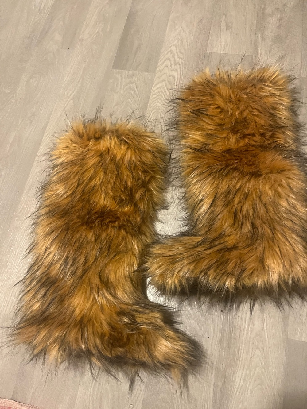 Long Faux Fur Boots in Rust Brown - Unbranded